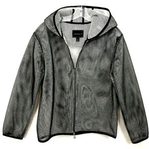 Nwot Tonia Debellis Designer Longsleeve Mesh Hooded Zip Front Jacket